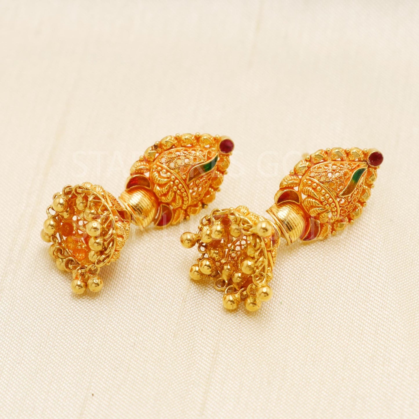 Hallmark 22k Gold Designer Heavy Jhumki Earrings for Brides & Festivals, B1697