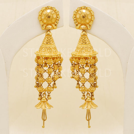 Exquisite 22k Gold Heritage Jhumki with Delicate Meena Work - Hallmark, B1699