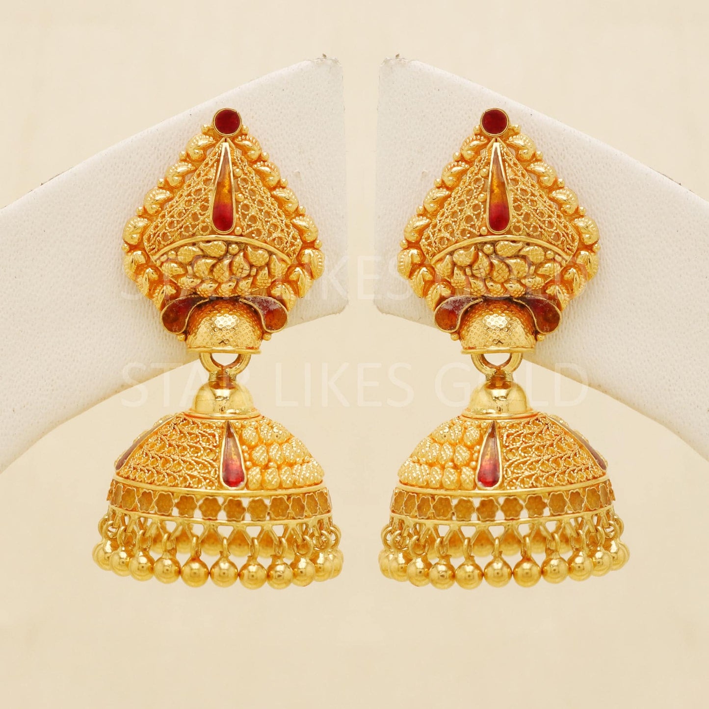 Hallmark 22k Gold Designer Heavy Jhumki Earrings for Brides & Festivals, B1700