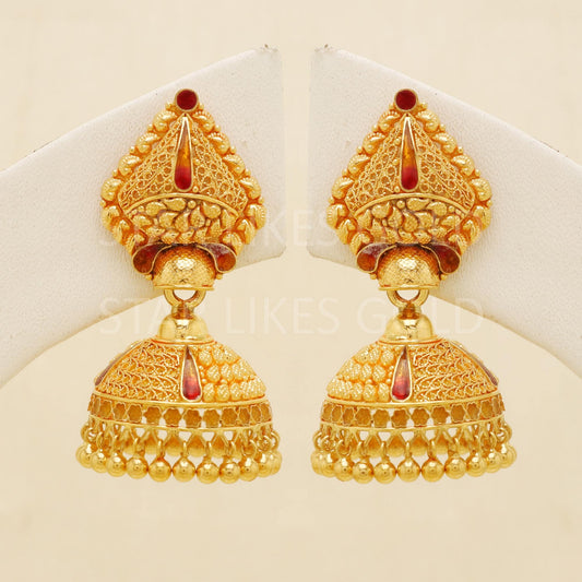 Hallmark 22k Gold Designer Heavy Jhumki Earrings for Brides & Festivals, B1700