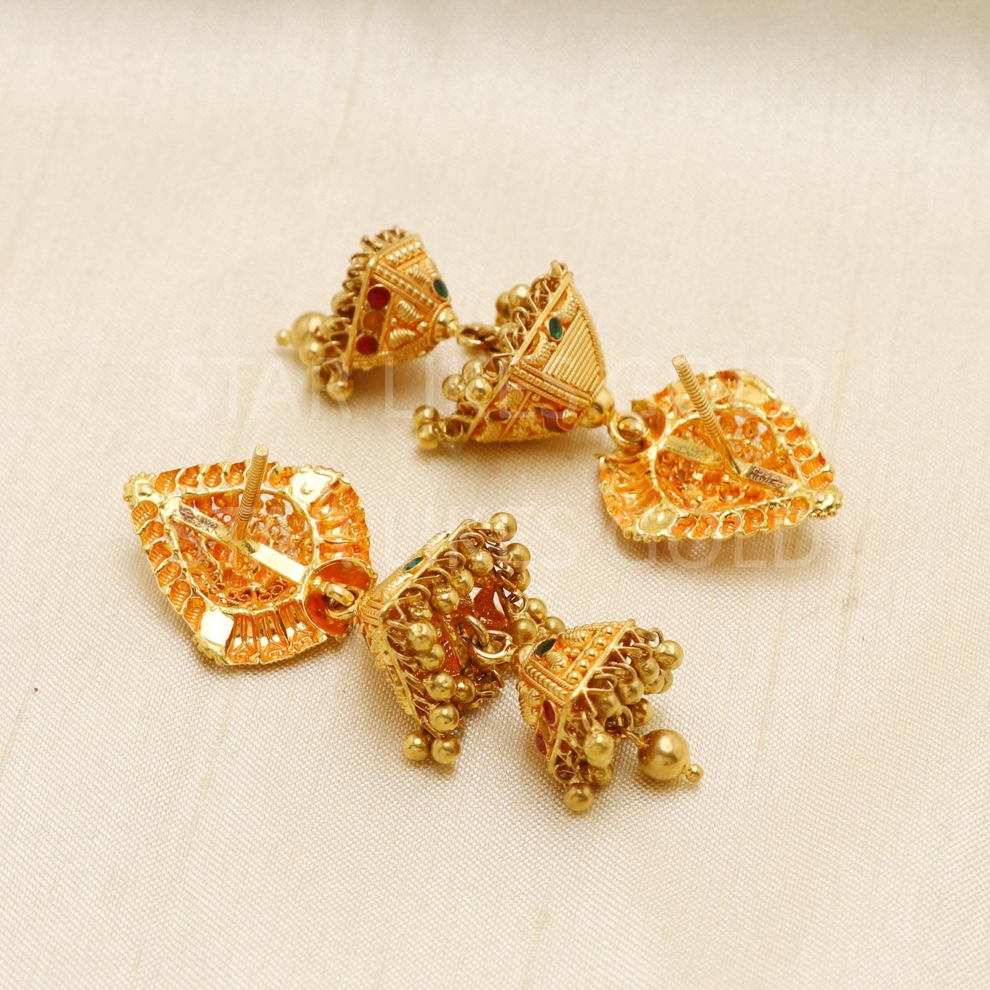 Elegant 22k Gold Long Triple Layer Jhumka - Hallmark Certified Wedding Wear, B1701