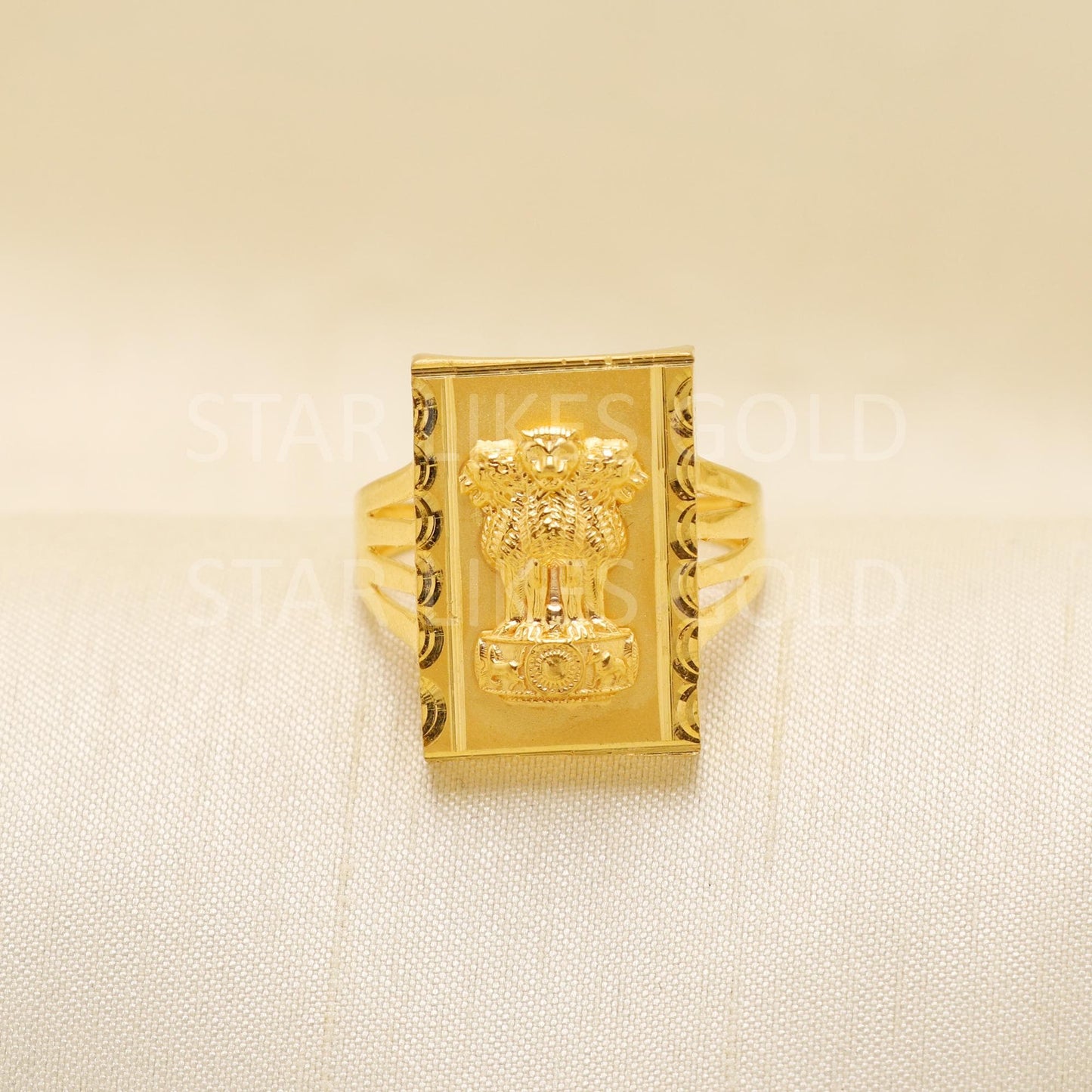 Handcrafted 22k Pure Solid Gold Rings - Unique Artisan Jewelry, ashoka emblem Rings - 22k Jewelry, Designer Cut Gold Ring, Hallmarked