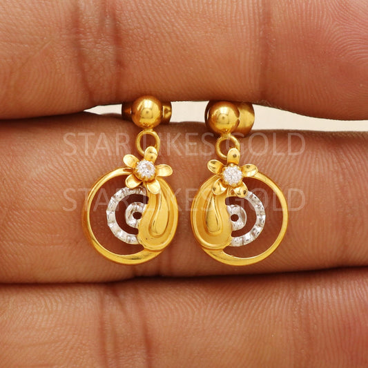 Hallmark 22k Gold Floral Swirl Drop Earrings with Sparkling White Stone, B1729