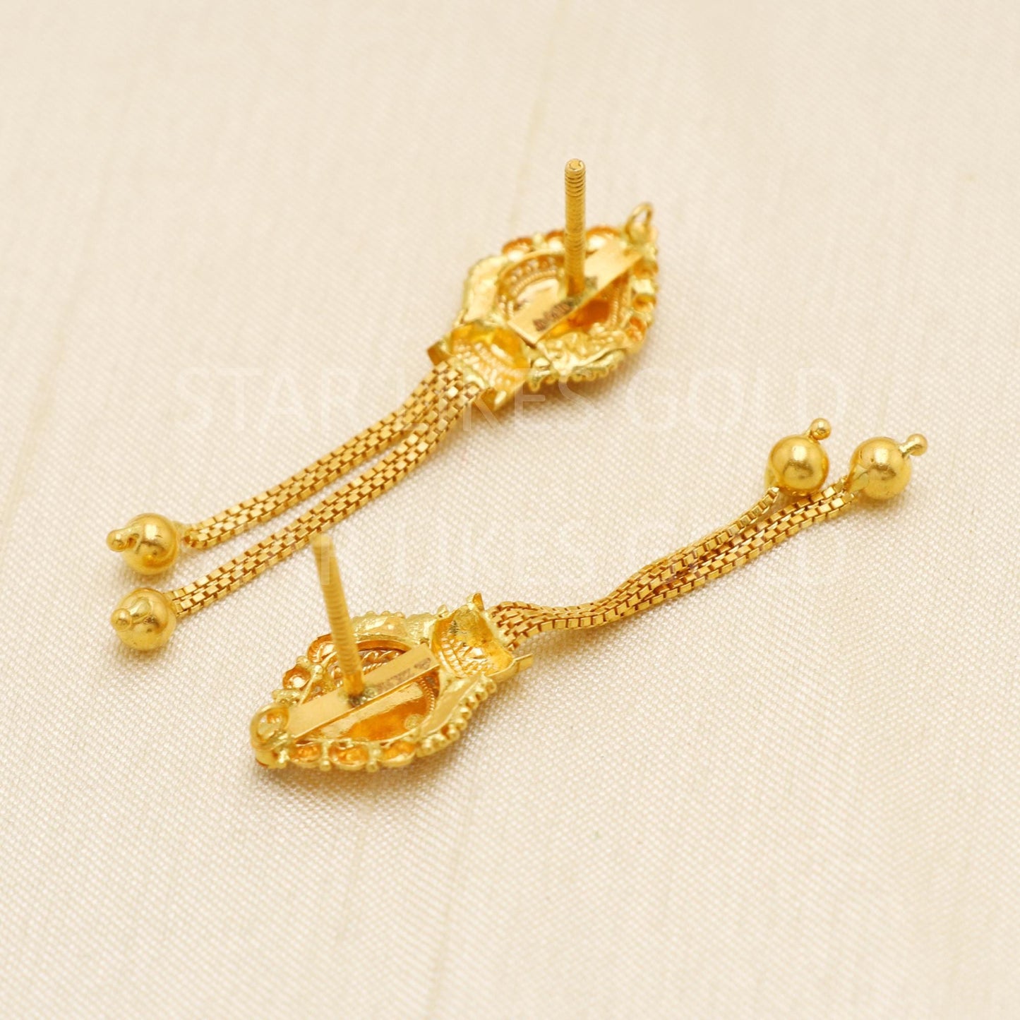 Elegant 22k Gold Textured Bell Dangles with Sleek Chain Tassels - Hallmark, B1730