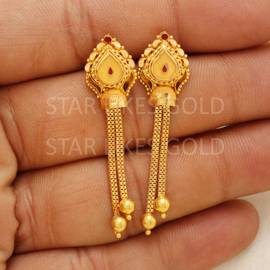 Elegant 22k Gold Textured Bell Dangles with Sleek Chain Tassels - Hallmark, B1730