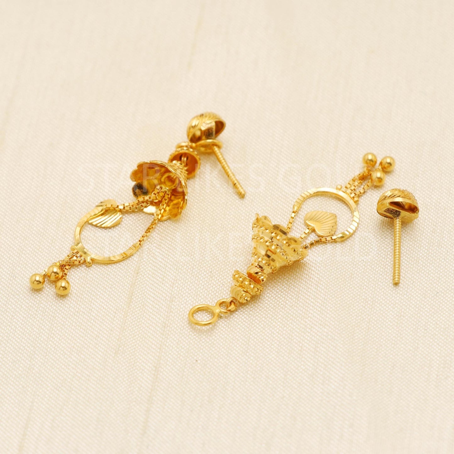 Hallmark 22k Gold Traditional Jhumki Earrings with Hanging Heart Charms, B1731