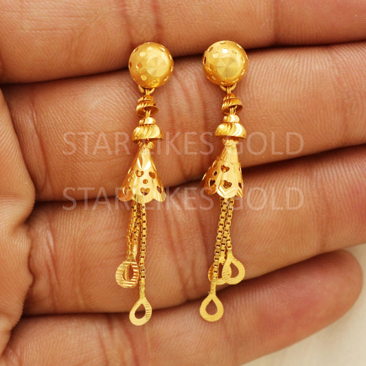 Modern Hallmark 22k Gold Tiered Jhumki Style Earrings for Bridal Wear, B1732