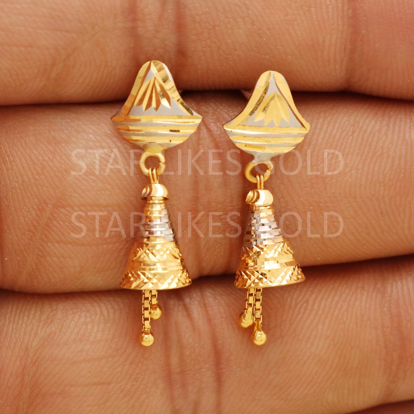 Pure 22k Gold Fancy Heart Motif Hanging Earrings with Hallmark Quality, B1734