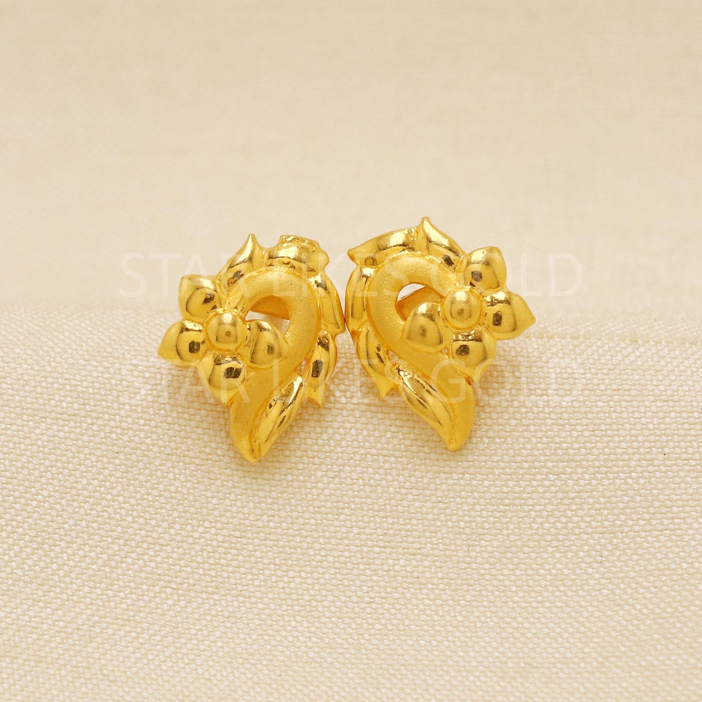 Premium 22K Gold Leafy Flower Studs Earrings Traditional Yet Modern Gold Ear Tops | Gift for Her, PR1780