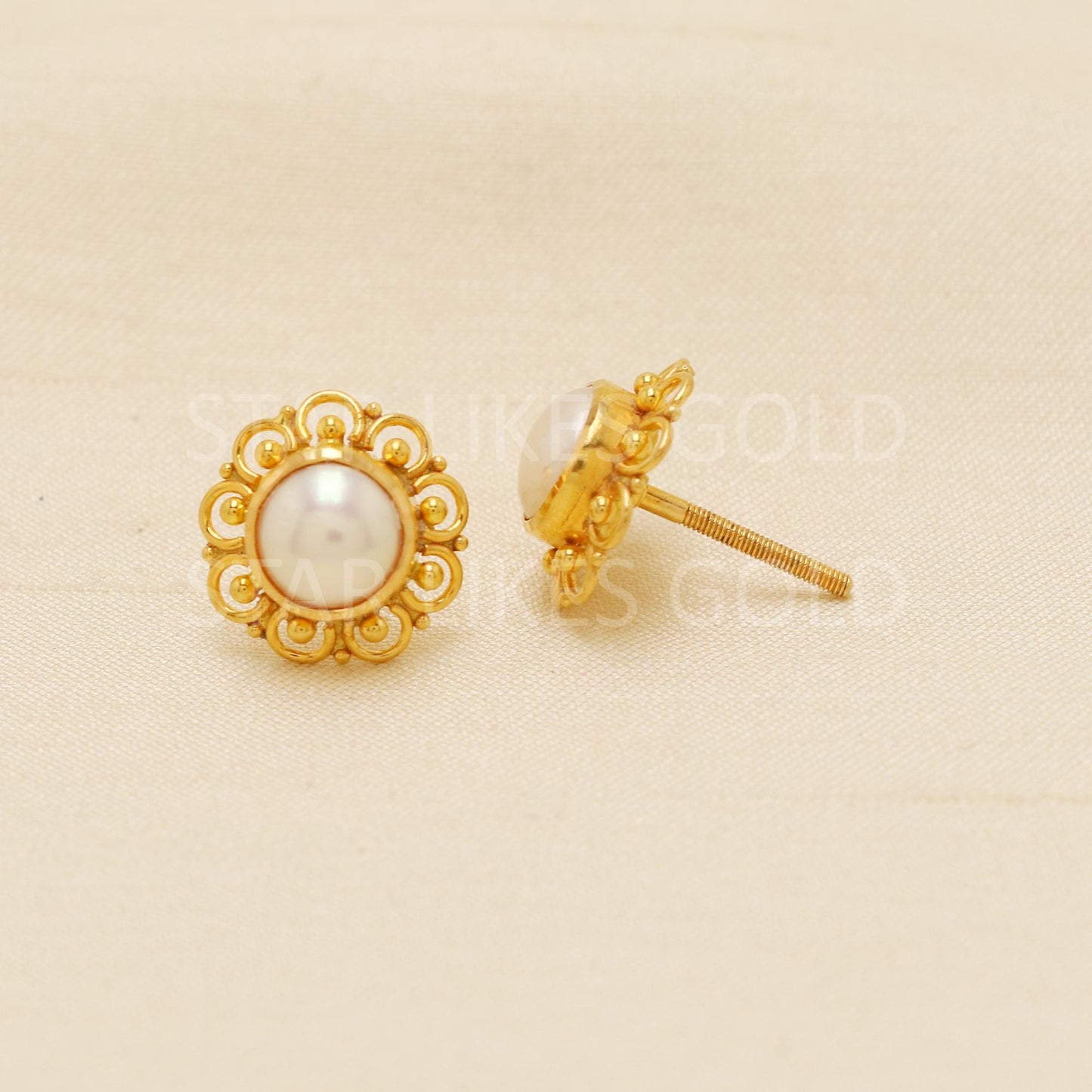Royal 22K Gold Pearl Stud Earrings Elegant Moti Flower Design for Women | Gift for Her, PR1781