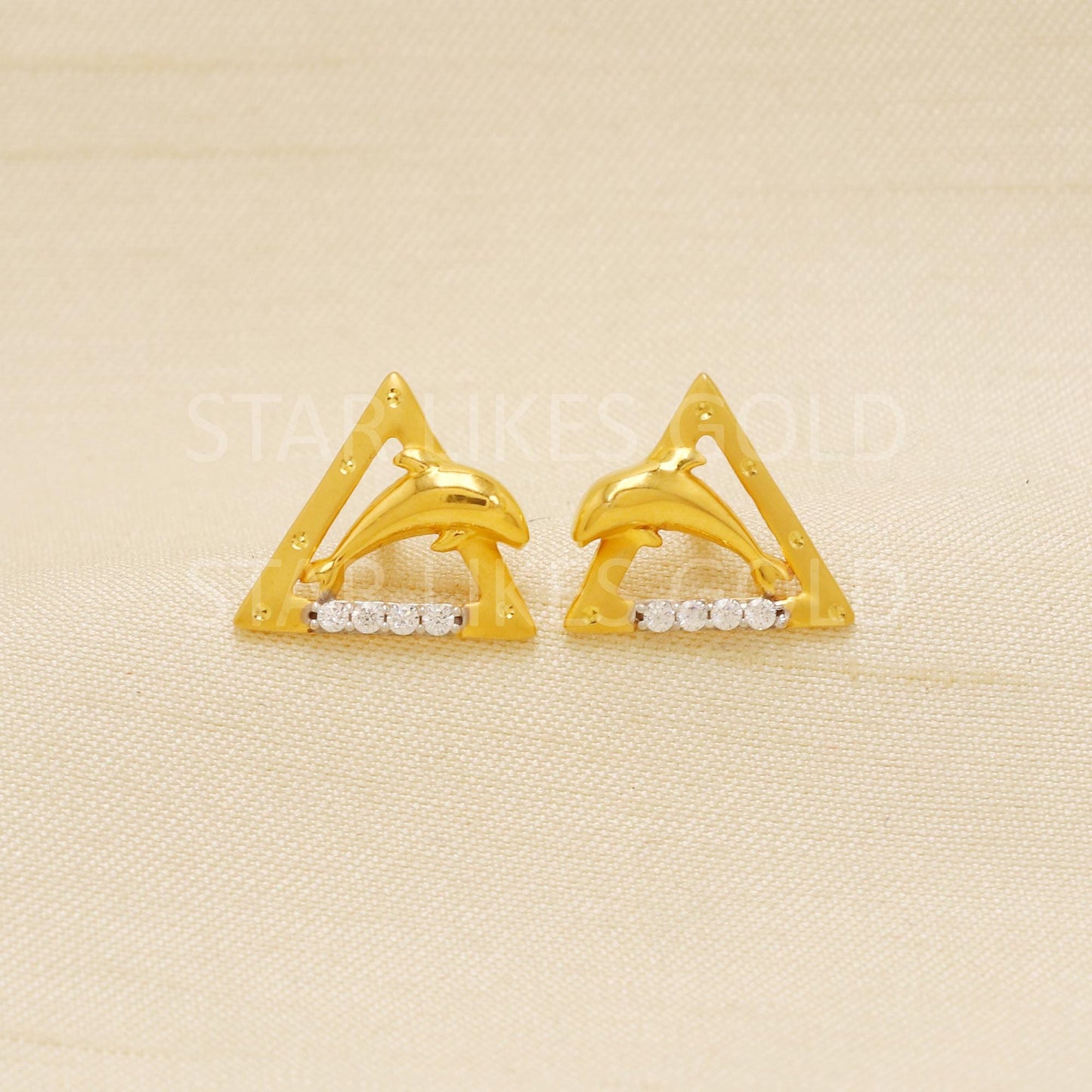 18k Solid Gold Dolphin Studs | Unique Triangle Earrings | Dainty Sea Life Jewelry | Gift for Her