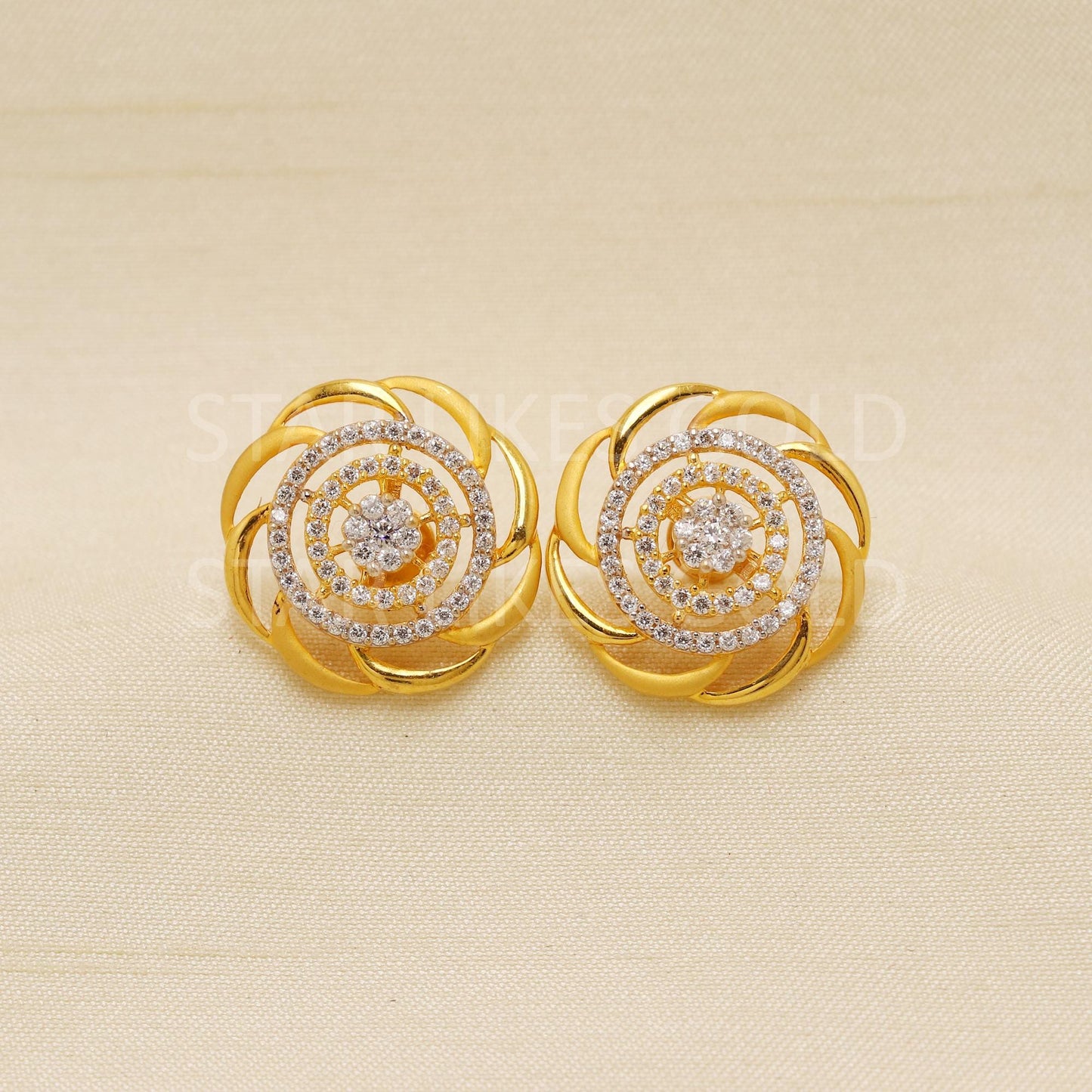 22k Gold Stud Earrings, Flower Gold Studs, Wedding Earrings, Diamond Earrings, Daily Wear Studs, Gift for Her