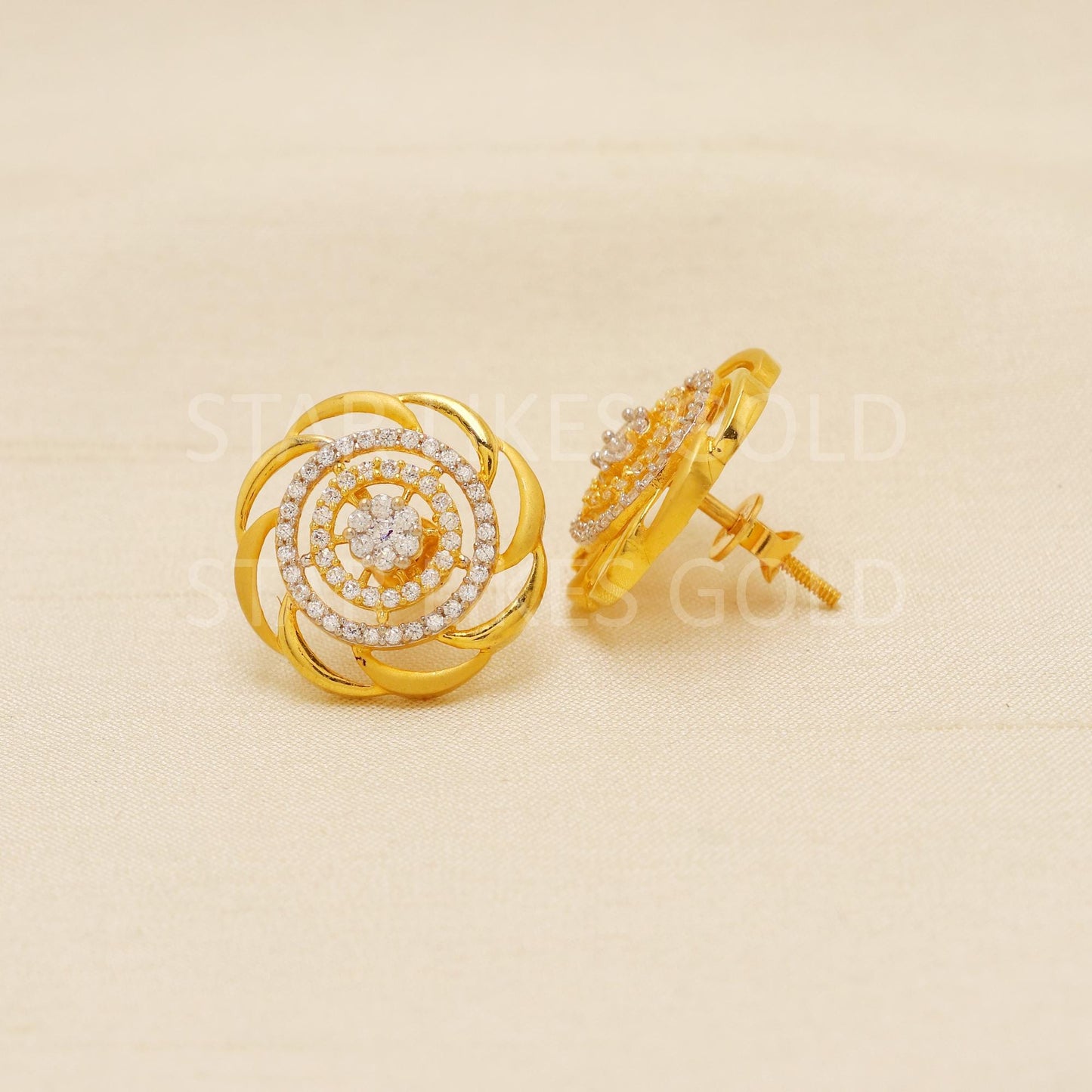 22k Gold Stud Earrings, Flower Gold Studs, Wedding Earrings, Diamond Earrings, Daily Wear Studs, Gift for Her