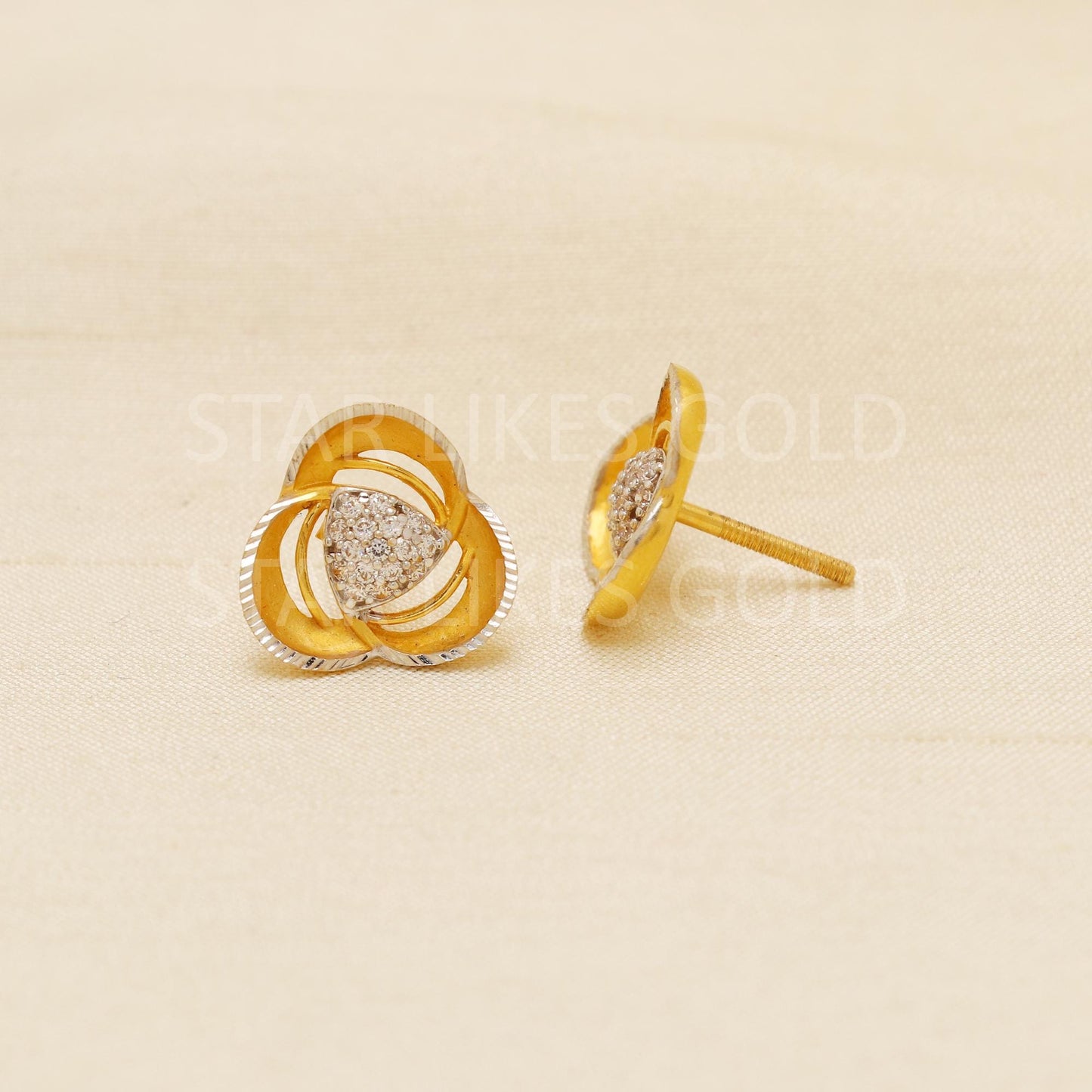 22k Gold Studs, Spiral Fine Earrings, Solid Gold Jewelry, Dainty Studs, Anniversary Gift, Gift for Her