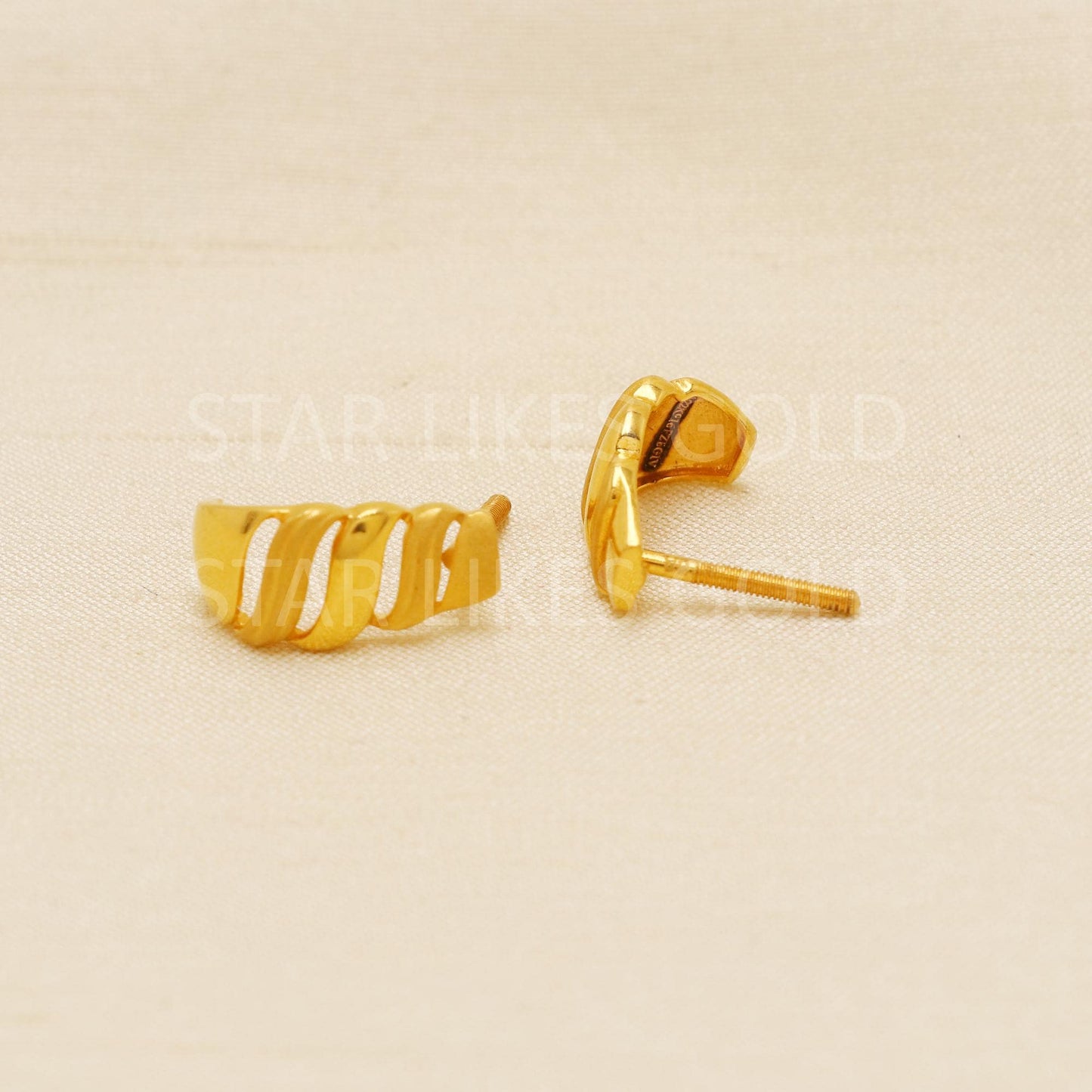 Beautiful 22k Gold Studs, Women Fine Gold Earrings, Solid Gold Jewelry, Spiral Studs, Anniversary Gift, Gift for Her
