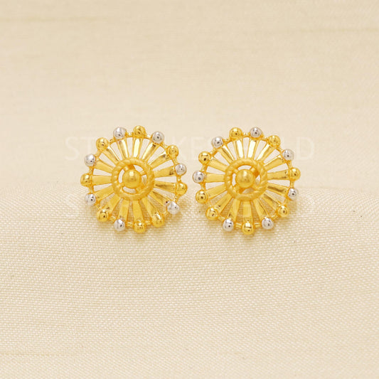 Two tone 22k Gold Studs, Women Fine Gold Earrings, Solid Gold Jewelry, Dainty Studs, Anniversary Gift, Gift for Her
