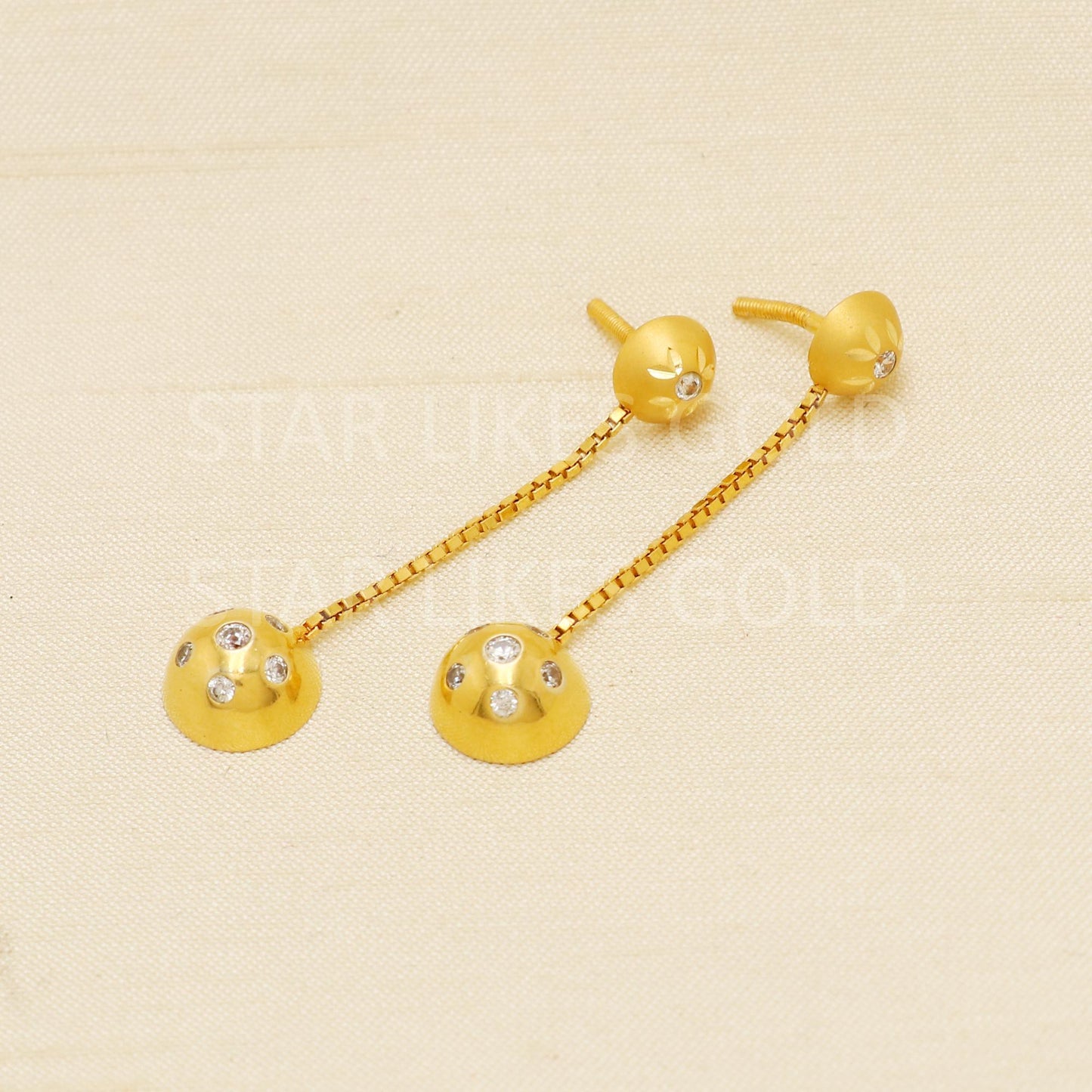 Dangling 22k Gold Studs, Women Fine Gold Earrings, Solid Gold Jewelry, Dainty Studs, Anniversary Gift, Gift for Her