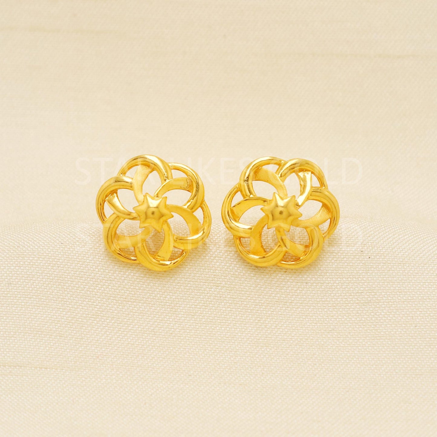 22k Gold Studs, Star Spiral Fine Earrings, Solid Gold Jewelry, Hallmarked Studs, Anniversary Gift, Gift for Her