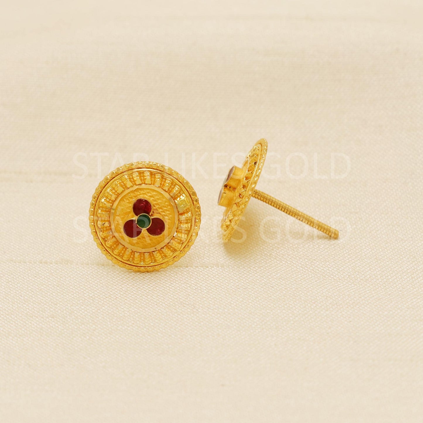 Indian style Gold Earrings, 22 karat Jewelry, Genuine gold Solid 22k gold 916 gold stud earrings 22ct pure gold