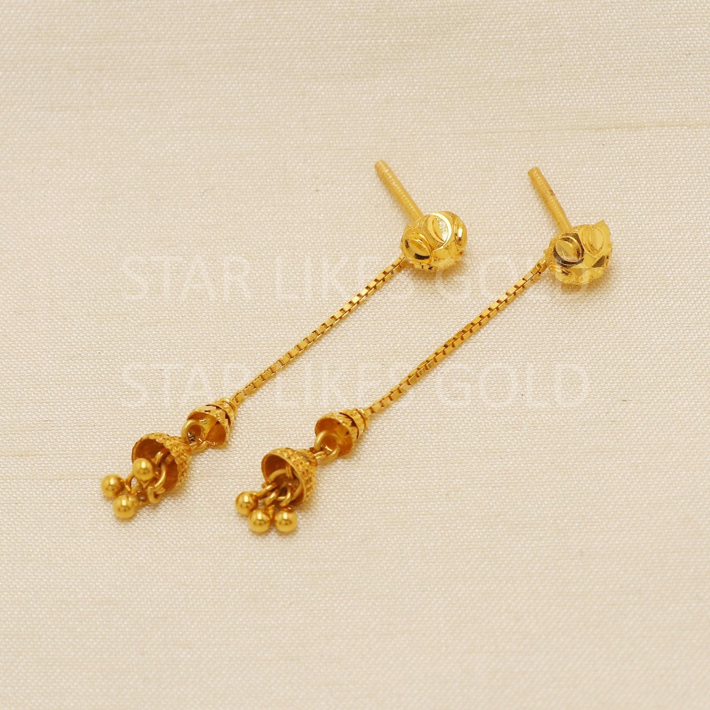 Dangling 22k Gold Chain Studs, Gold Beads Earrings