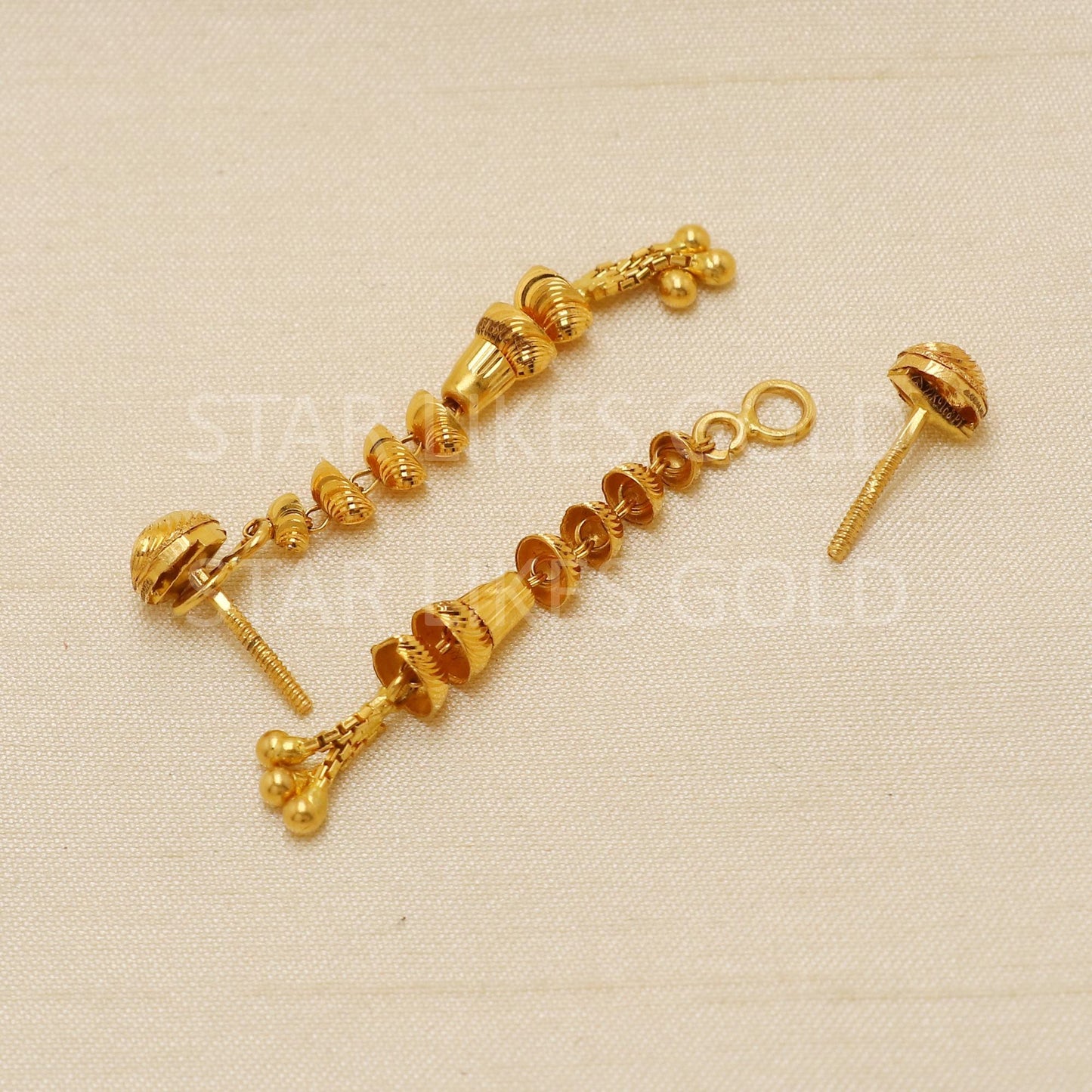 Exquisite 22k Gold Ornate Teardrop Earrings with Shimmering Bead Charms, PR1834