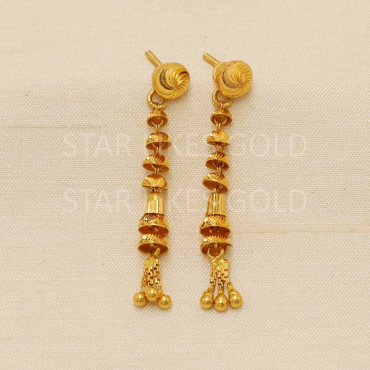 Exquisite 22k Gold Ornate Teardrop Earrings with Shimmering Bead Charms, PR1834