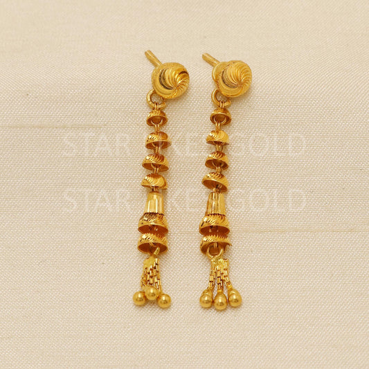 Exquisite 22k Gold Ornate Teardrop Earrings with Shimmering Bead Charms, PR1834