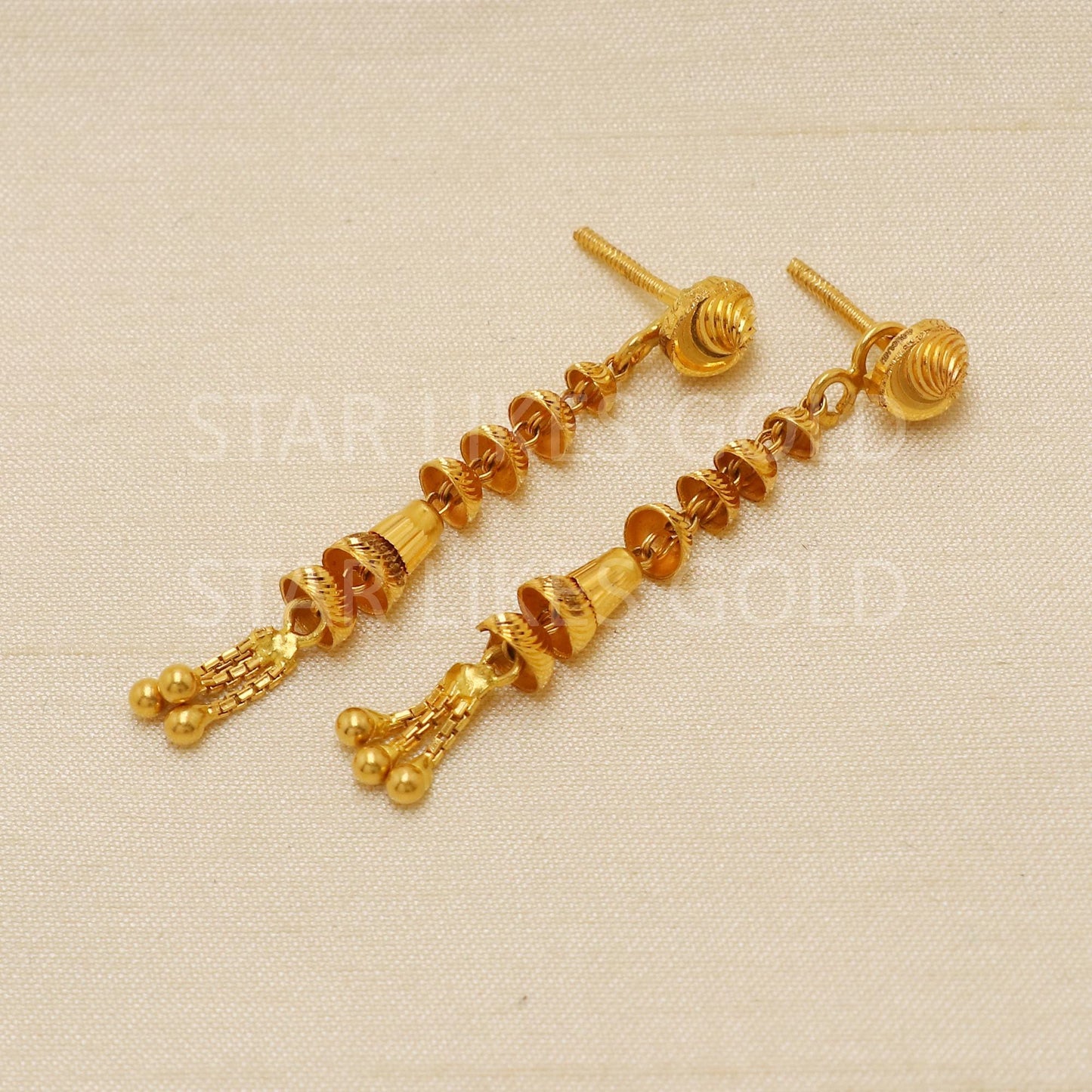 Exquisite 22k Gold Ornate Teardrop Earrings with Shimmering Bead Charms, PR1834