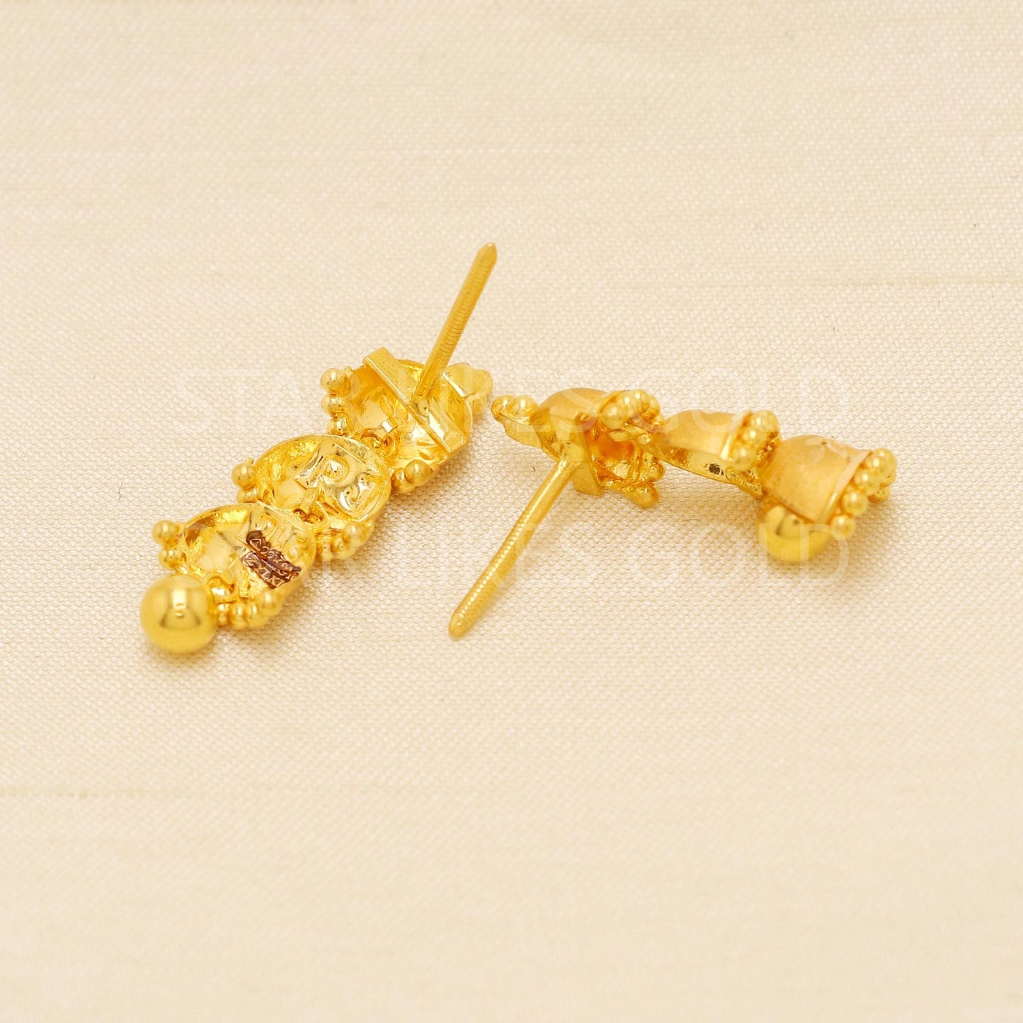 Intricate 22k Gold Leaf Motif Triple Jhumka with Hallmark Certification, PR1838