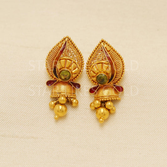 Indian Style 22k 22 karat Gold Earrings hallmark Jewelry, PR1845