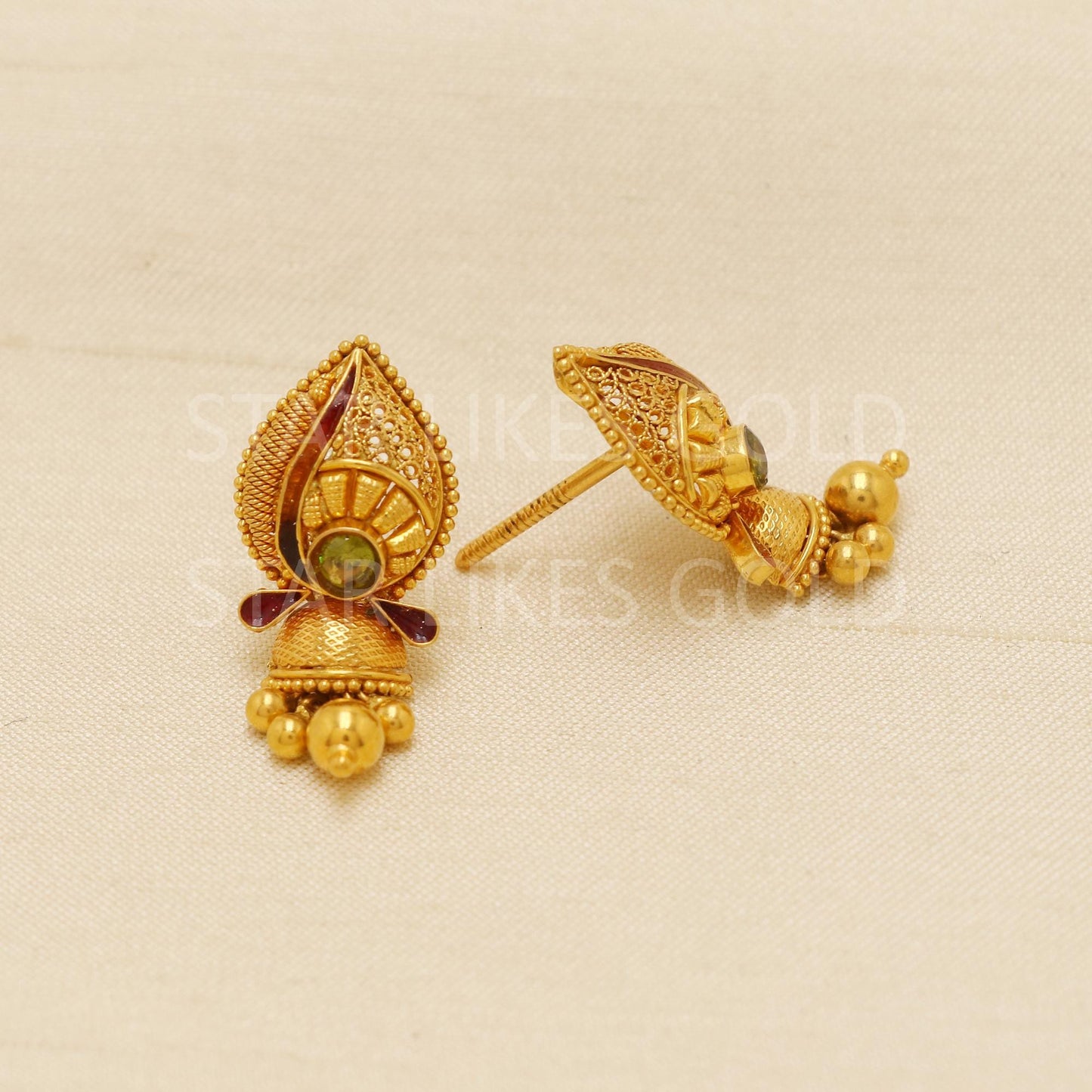 Indian Style 22k 22 karat Gold Earrings hallmark Jewelry, PR1845
