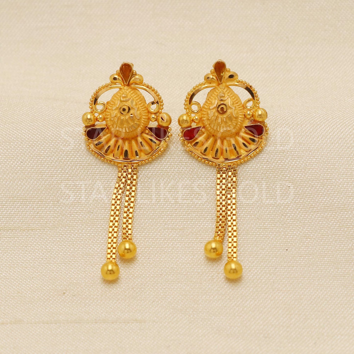 Indian Style 22k 22 karat Gold Earrings hallmark Jewelry, PR1847
