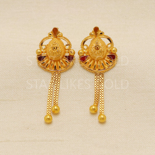 Indian Style 22k 22 karat Gold Earrings hallmark Jewelry, PR1847