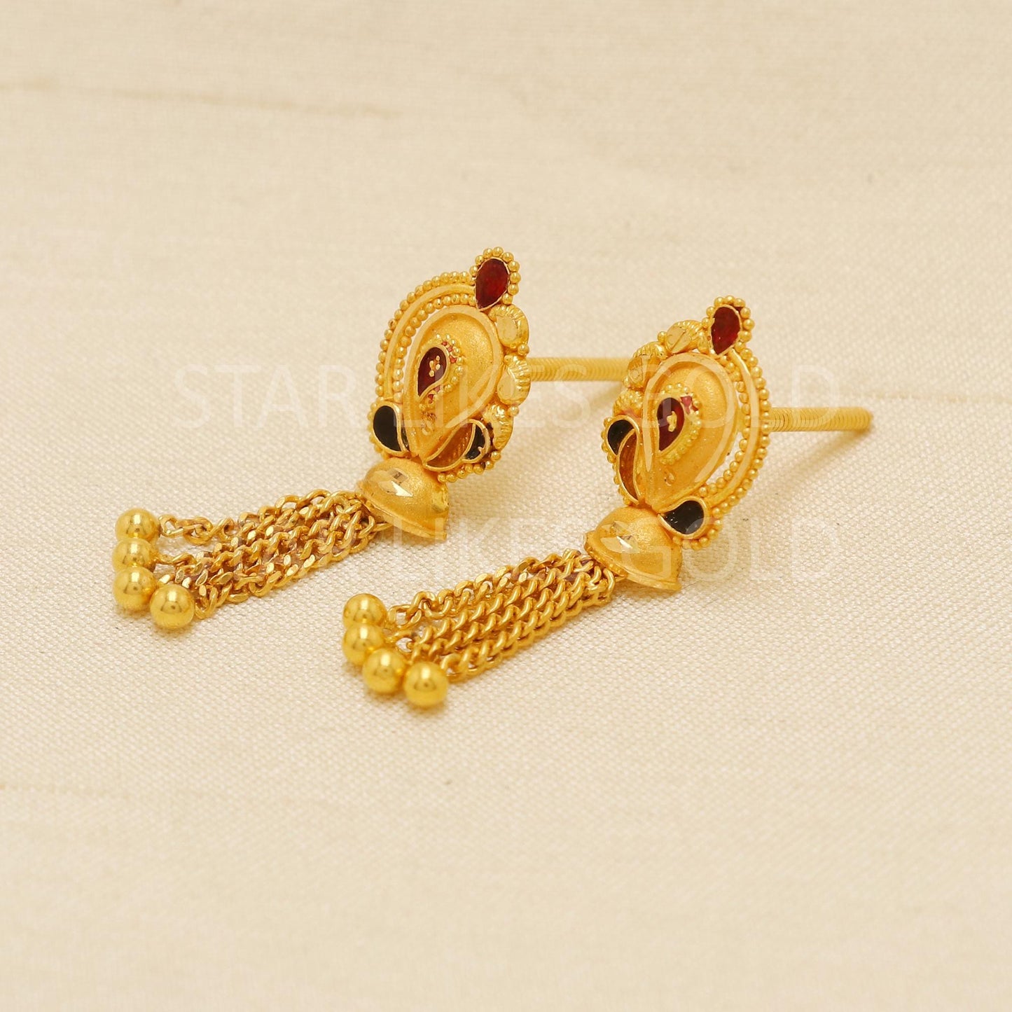 Indian Style 22k 22 karat Gold Earrings hallmark Jewelry, PR1848