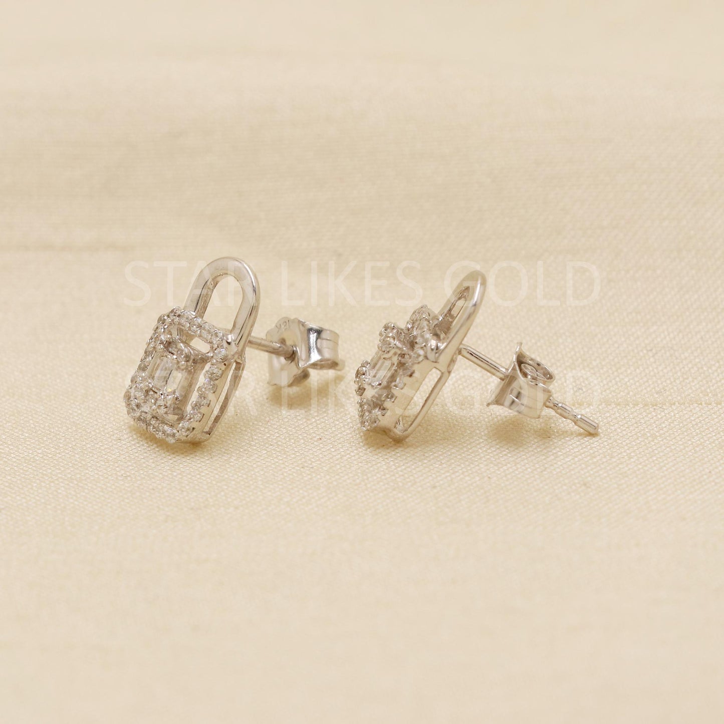 Lock Design White 18K Gold Stud Earrings | Daily Wear Fine Indian Jewelry Hallmark
