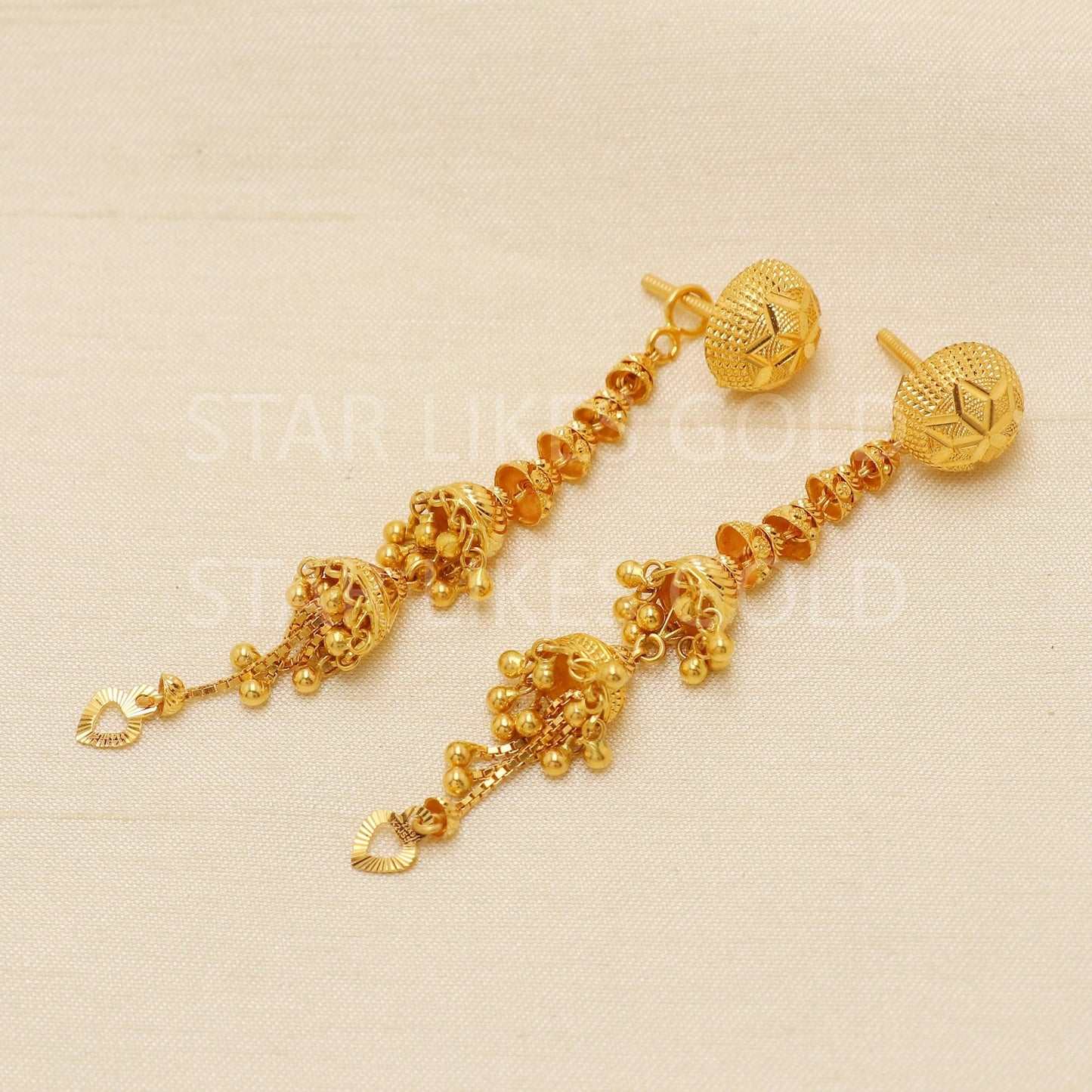 Modern Hallmark 22k Gold Tiered Jhumki Style Earrings for Bridal Wear, B1872