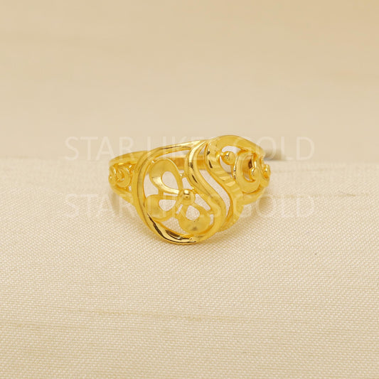 Hallmark 22k Gold Floral Swirl Ring with Elegant High-Polish Curves, B1831
