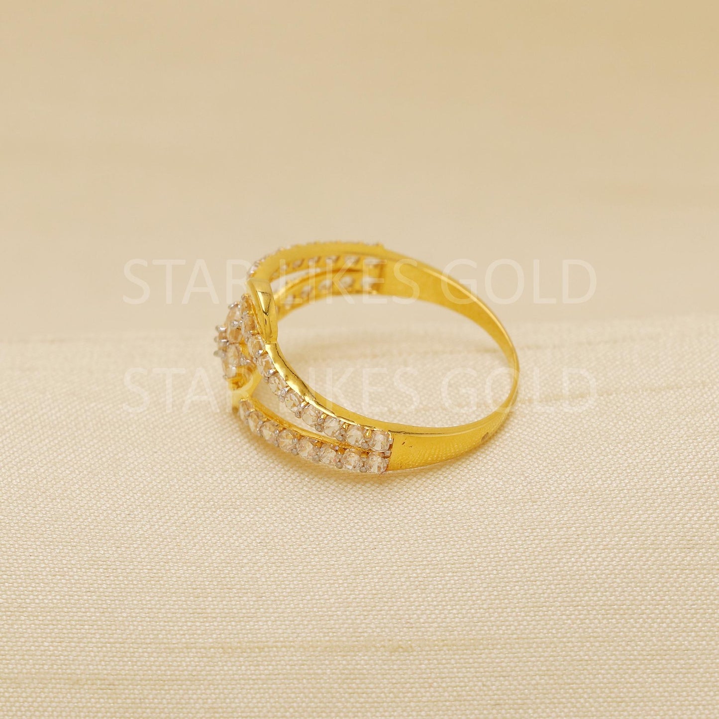 Tilted Oval Zircon 18 karat 18k Gold Indian Ring Stunning Jewelry for gift, Statement Gold Women Ring