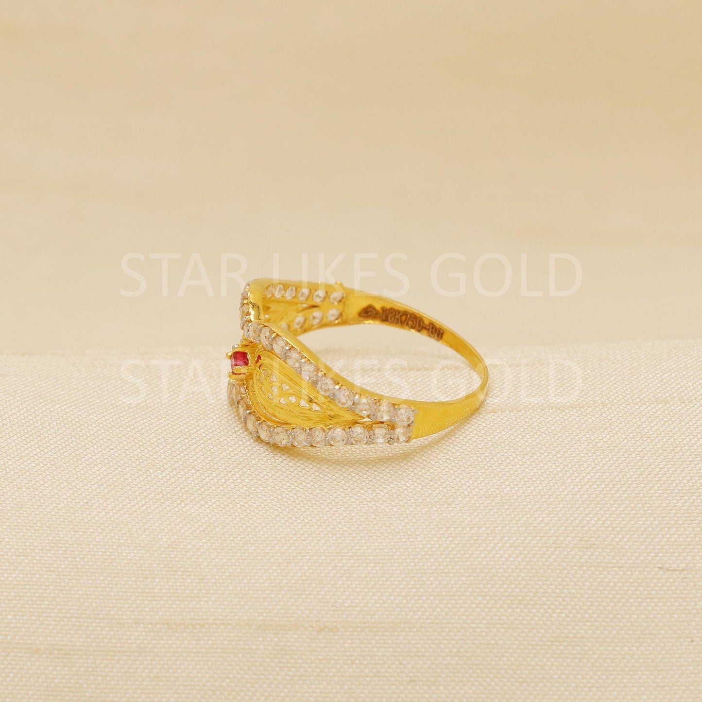 Tiny Pink and White Zircons Gold Ring, 18k Solid Gold Ring Indian Women Jewelry, B1843