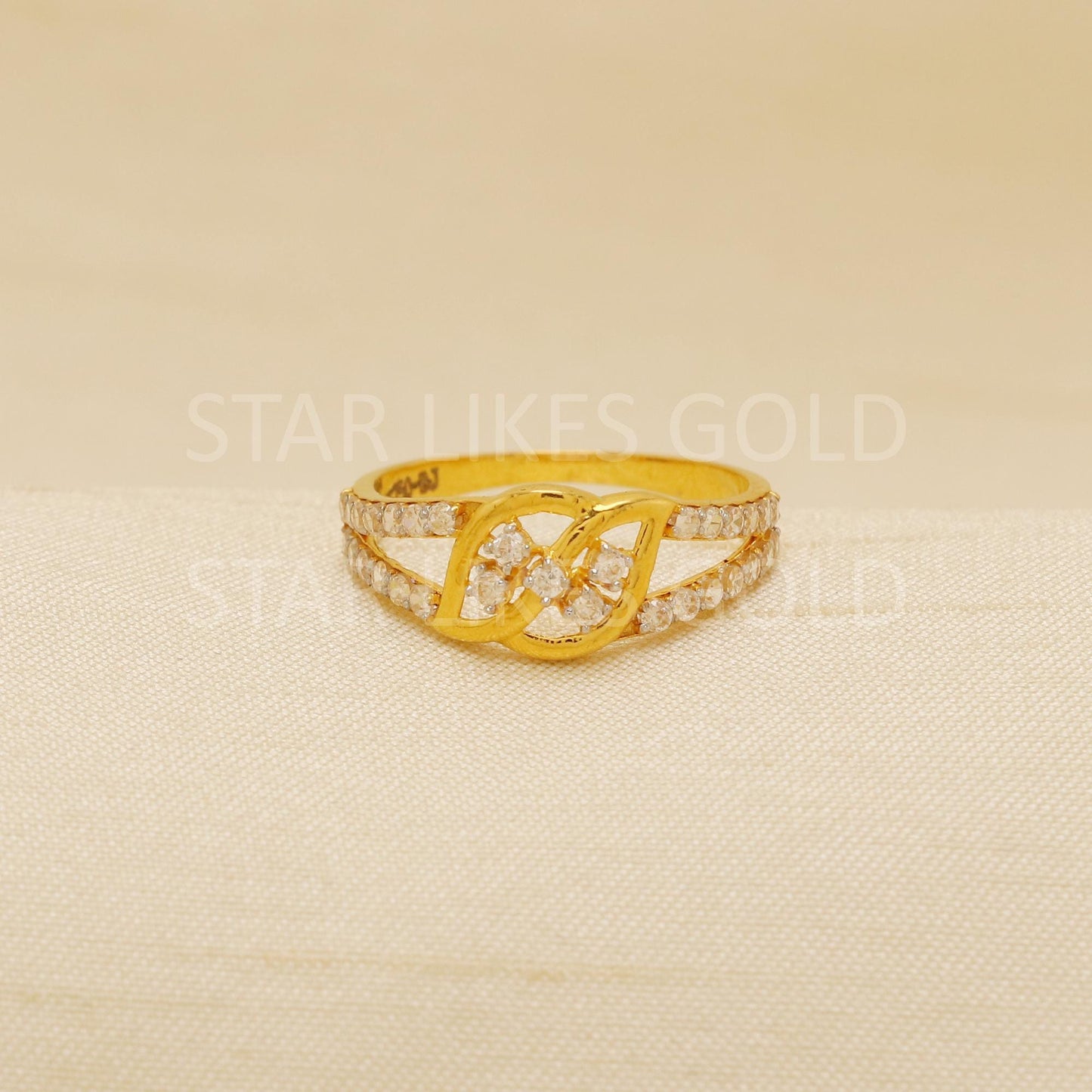 Stunning American Diamond 18 karat 18k Gold Indian Ring Jewelry for gift, Statement Gold Women Ring
