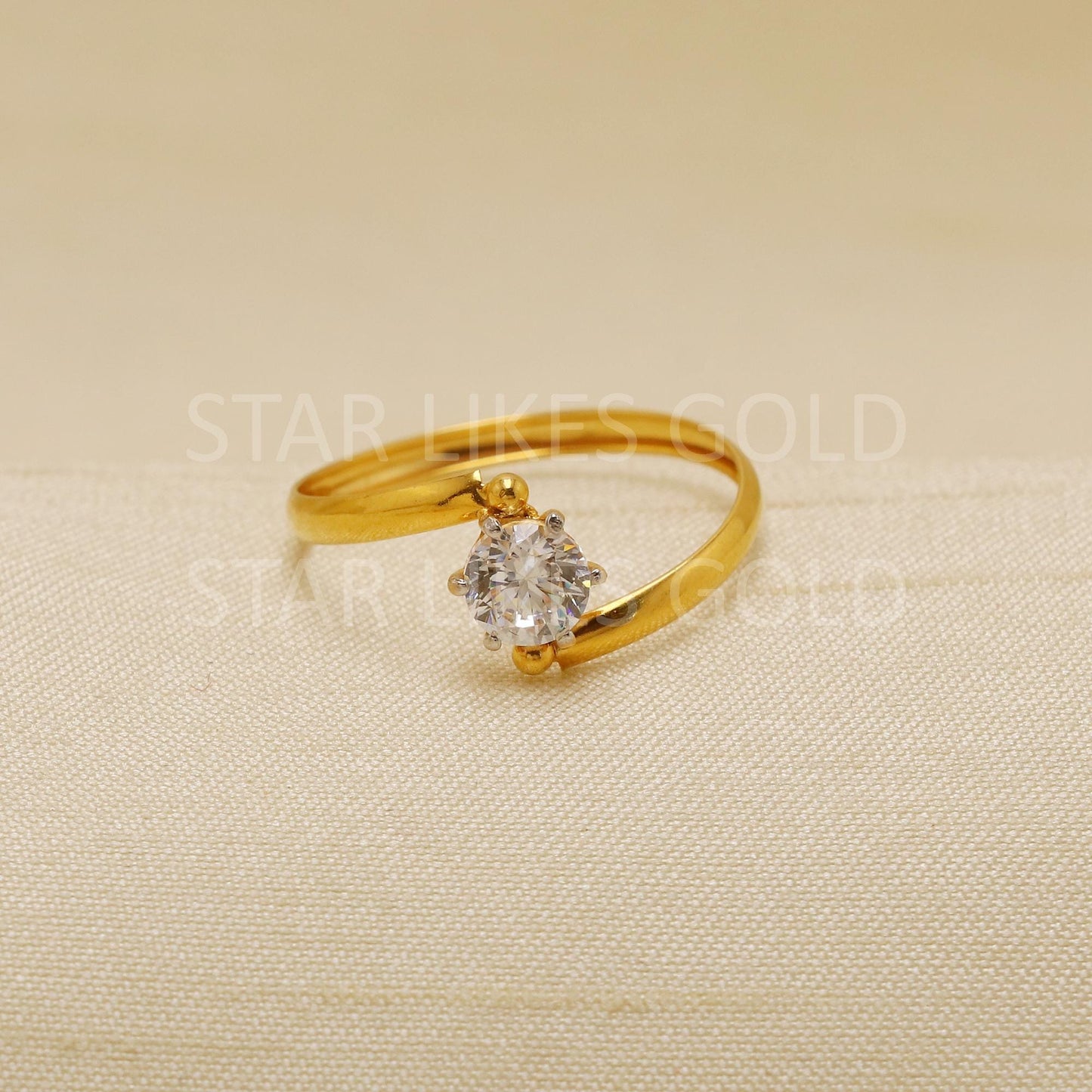 Stunning American Diamond 18 karat 18k Gold Indian Ring Jewelry for gift, Single Stone Ring, Statement Gold Women Ring