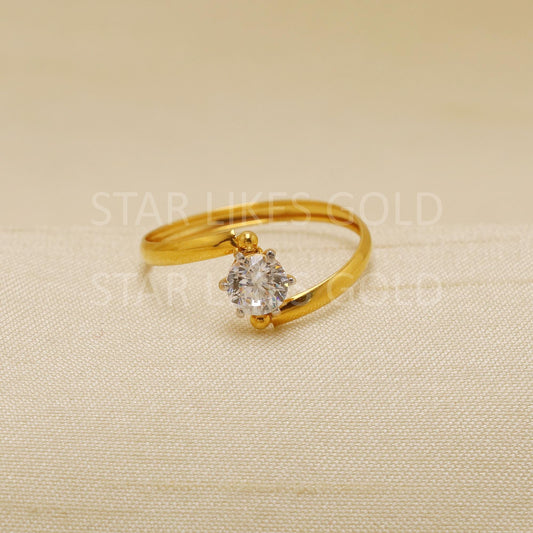 Stunning American Diamond 18 karat 18k Gold Indian Ring Jewelry for gift, Single Stone Ring, Statement Gold Women Ring