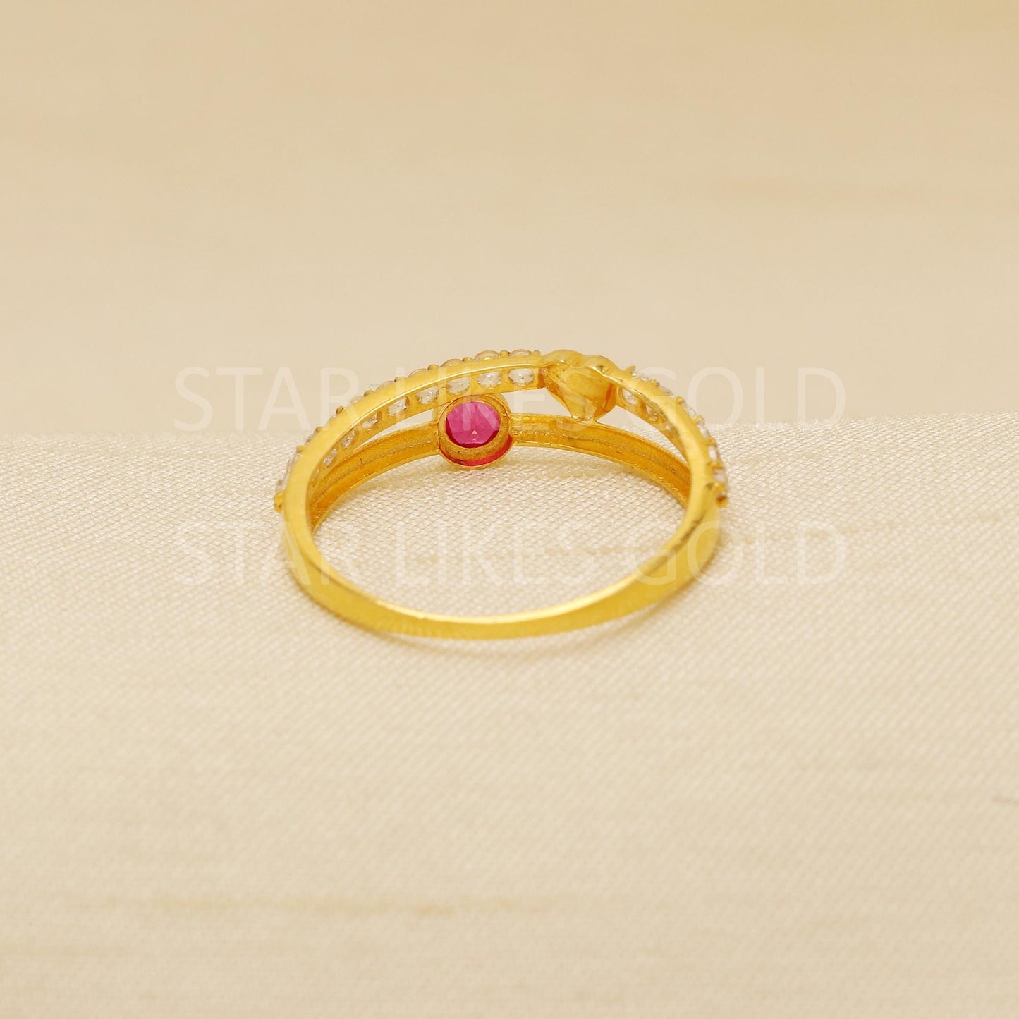 Heart American Diamond and pink stone 18 karat 18k Gold Indian Ring Jewelry for gift, Statement Gold Women Ring