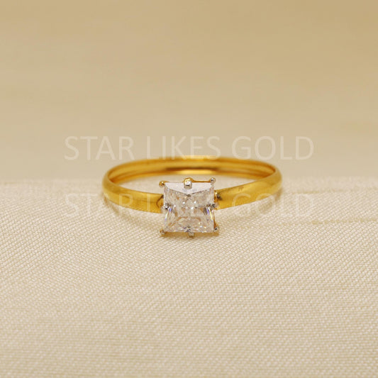 Single stone ring square cut zircon Solid 22 Karat 22k Gold Ring Jewelry Women Ring