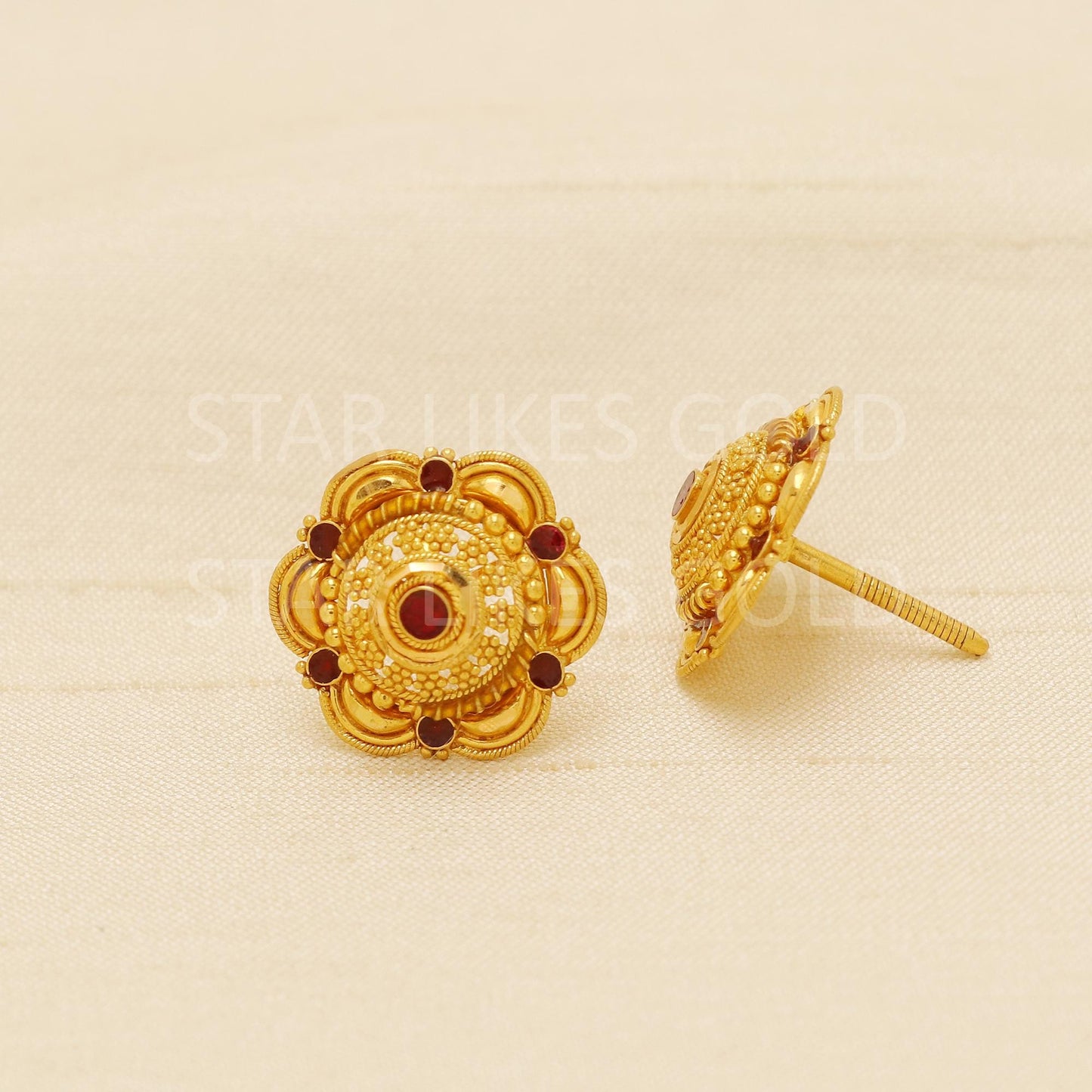 Indian style 22k gold ear tops for women screw back stud earrings
