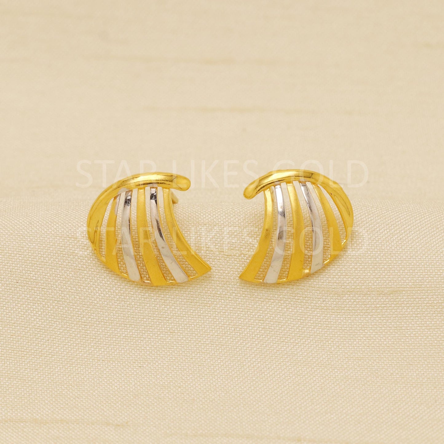 Two tone 22k Gold EARRINGS, Women Fine Gold Earrings, Solid Gold Jewelry, Dainty Studs, Anniversary Gift, Gift for Her