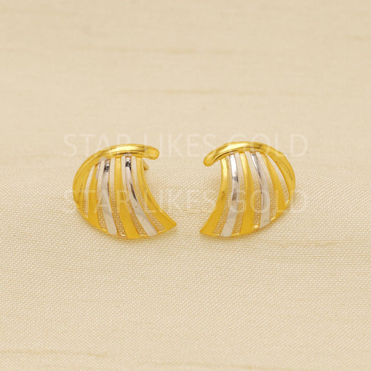 Two tone 22k Gold EARRINGS, Women Fine Gold Earrings, Solid Gold Jewelry, Dainty Studs, Anniversary Gift, Gift for Her