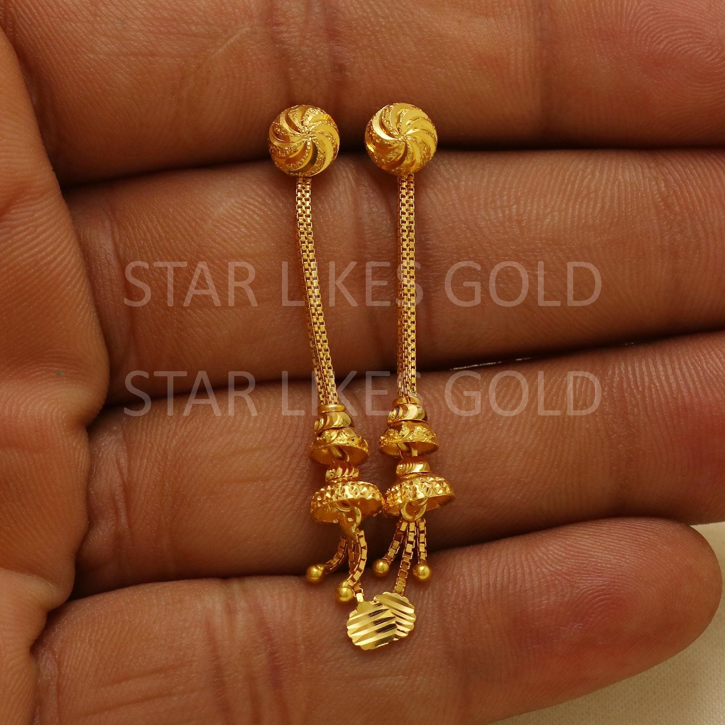 Modern Hallmark 22k Gold Tiered Jhumki Style Earrings for Bridal Wear, B1877