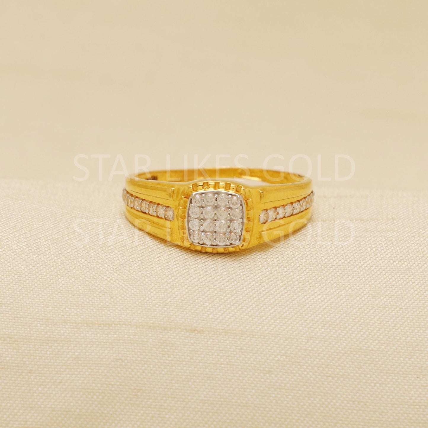 Stunning AD stones 22 karat 22k Gold Indian Ring Jewelry, B1908