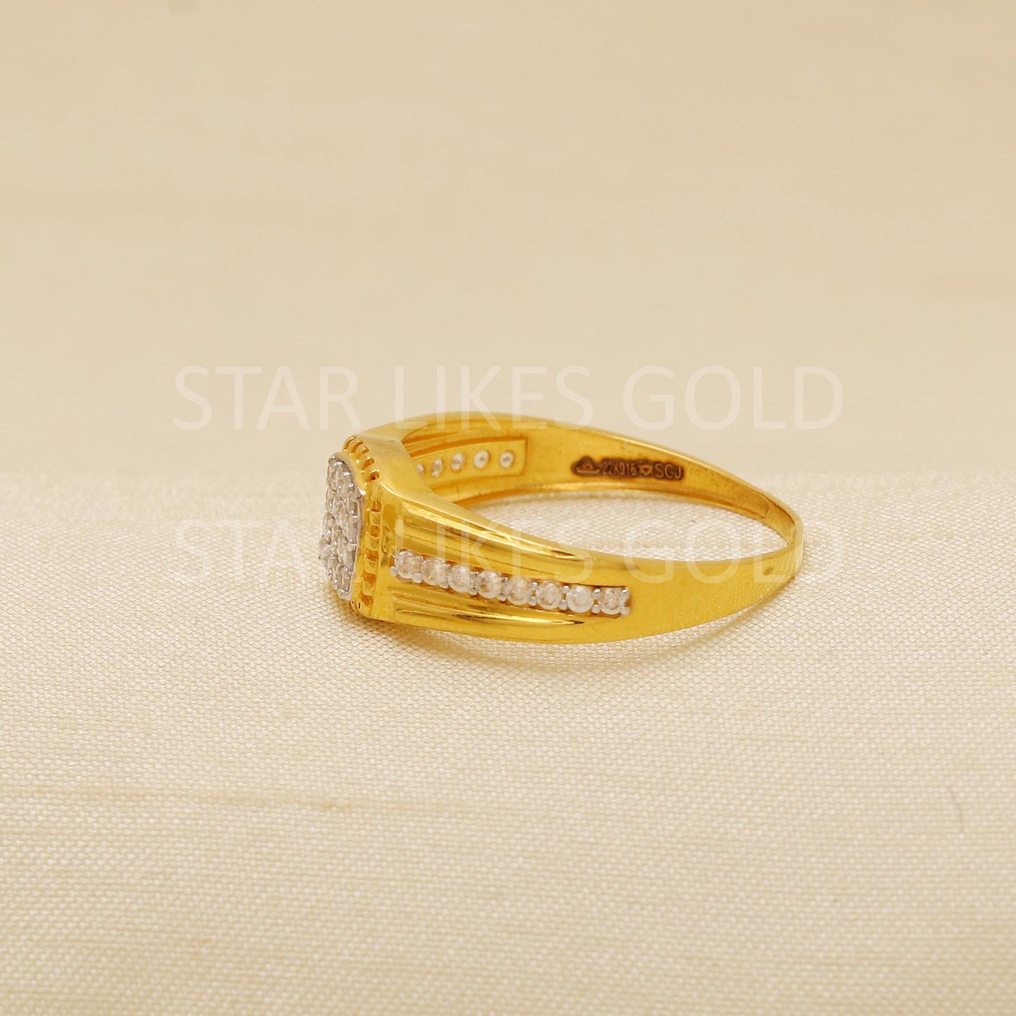 Stunning AD stones 22 karat 22k Gold Indian Ring Jewelry, B1908